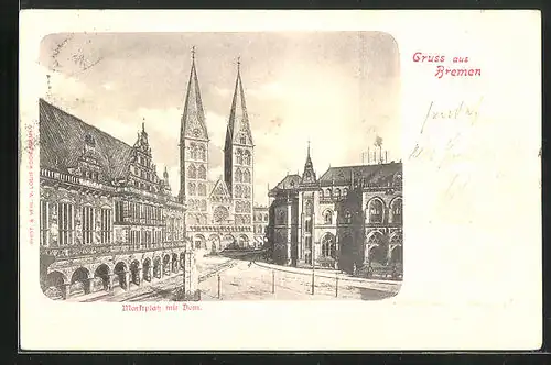 AK Bremen, Marktplatz mit Dom