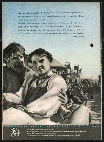 Filmprogramm PFI Nr. 7 /56, Im Eismeer verschollen, N. Krjutschkow, M. Kusnezow, Regie: J. Jegorow
