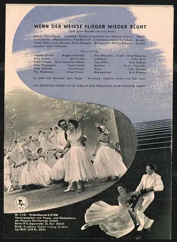 Filmprogramm PFI Nr. 2 /55, Wenn der weisse Flieder wieder blüht, Magda Schneider, Willy Fritsch, Regie: Hans Deppe