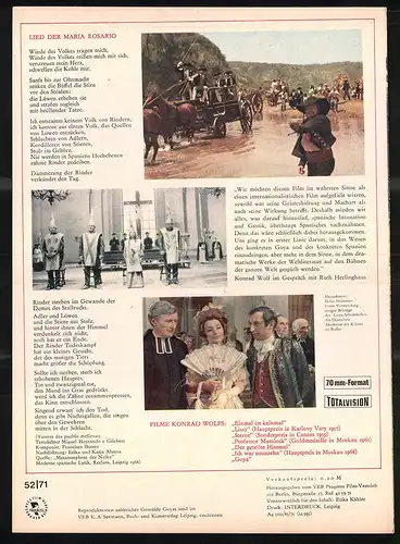 Filmprogramm Film für Sie Nr. 52 /71, Goya, Donatas Banionis, Olivera Katarina, Regie: Konrad Wolf