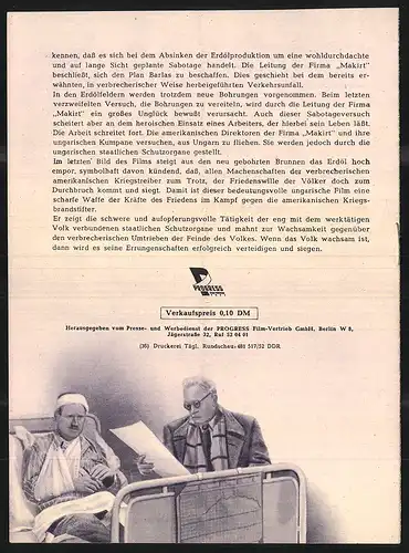 Filmprogramm PFI, Kampf um Öl, Jozsef Bihari, Erzso Orsolya, Ferenc Ladanyi, Regie: Arbeitskollektive der Dramaturgen