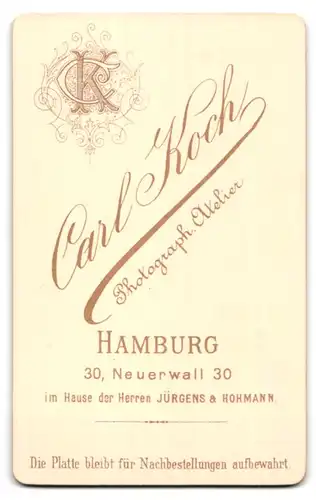 Fotografie Carl Koch, Hamburg Neuerwall 30, Portrait bürgerlicher Herr leicht lächelnd