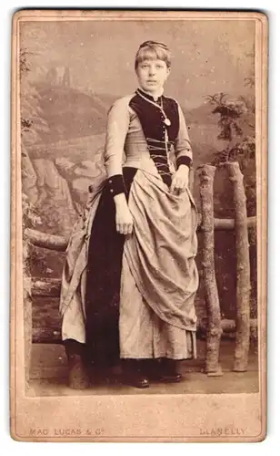 Fotografie Mac Lucas & Co., Llanelly, Vaughan Street, Portrait junge Dame in modischer Kleidung