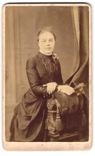 Fotografie Handu Hardie & Federwitz, Dunfermline, North Station Road, Portrait junge Dame im bestickten Kleid