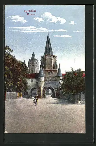 AK Ingolstadt, Kreuztor mit Fahrradfahrer
