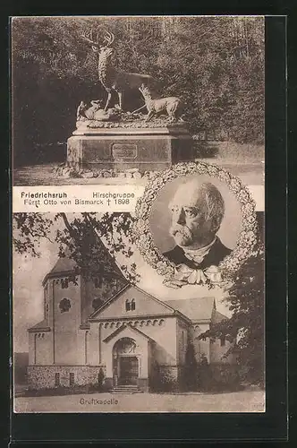 AK Friedrichsruh, Gruftkapelle, Hirschgruppe, Otto von Bismarck