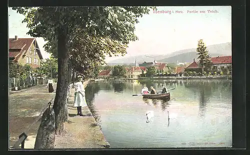 AK Ilsenburg /Harz, Partie am Teich, Ruderboot