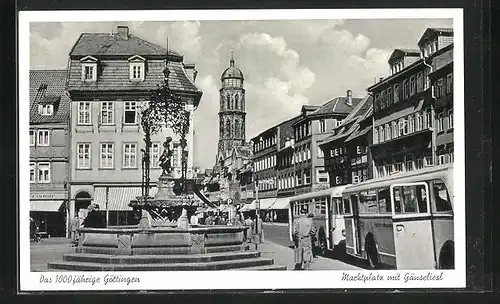 AK Göttingen, Marktplatz mit Gänseliesl
