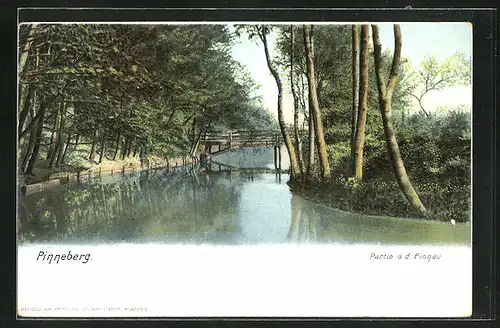 AK Pinneberg, Partie an der Pinnau mit Brücke