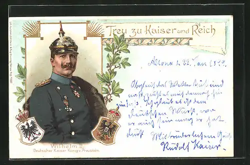 AK Kaiser Wilhelm II. in Uniform mit Pickelhaube