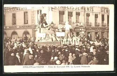 AK Chalon sur Saone, Fetes de Carnaval 1934, La Loterie Nationale, Fasching