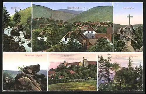 AK Ilsenburg /Harz, Ilsefälle, Paternosterklippen, Westerklippen, Schloss