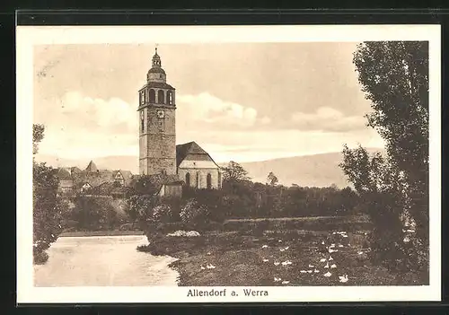 AK Allendorf a. Werra, Uferpartie mit Kirche