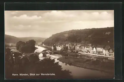 AK Hann. Münden, Blick zur Werrabrücke aus der Vogelschau