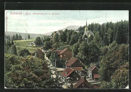 AK Schierke /Harz, Strassenpartie mit Kirche