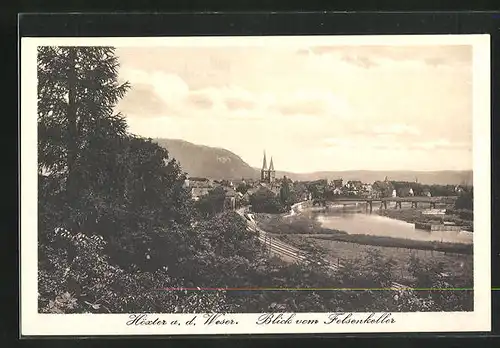 AK Höxter a. d. Weser, Blick vom Felsenkeller auf die Stadt