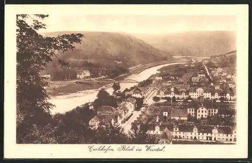 AK Karlshafen /Weser, Blick ins Wesertal mit Ortspartie