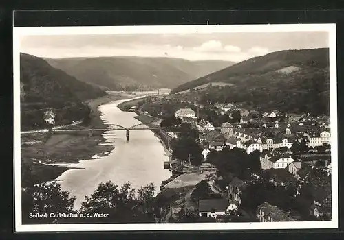 AK Karlshafen /Weser, Teilansicht aus der Vogelschau mit Brücke