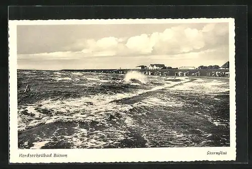 AK Büsum, Strandpartie bei Sturmflut