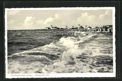 AK Büsum, Strandpartie mit stürmischer See