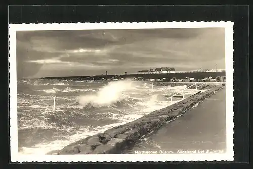 AK Büsum, Südstrand bei Sturmflut