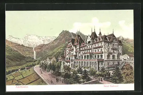 AK Adelboden, Hotel National gegen das Gebirge