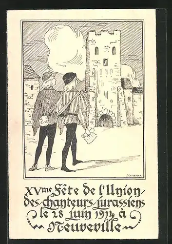 AK La Neuveville, XV. Fête de l`Union des Chanteur-Jursassiens 1914