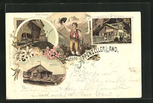 Lithographie Weissbad /Appenzell, Gasthaus zum Wildkirchli, Ebenalp