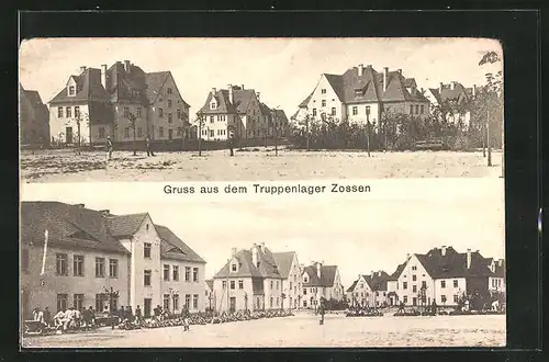 AK Zossen, Truppenlager, Ortspartie mit Häusern und Soldaten