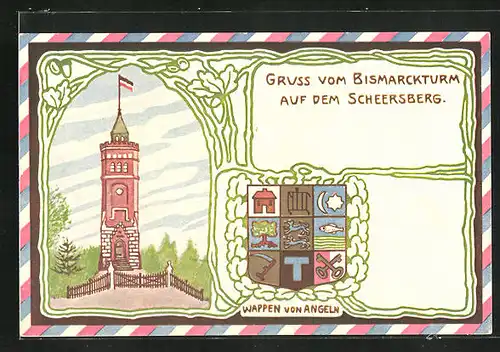 AK Scheersberg, Partie mit Bismarckturm, Wappen