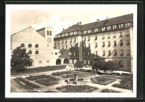 AK Röhrmoos, Pflegeanstalt Schönbrunn, Blick vom Garten mit Rabatten