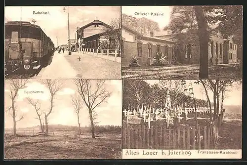 AK Jüterbog, Altes Lager mit Bahnhof, Offiziers-Kasino, Teichberg, Franzosen-Kirchhof