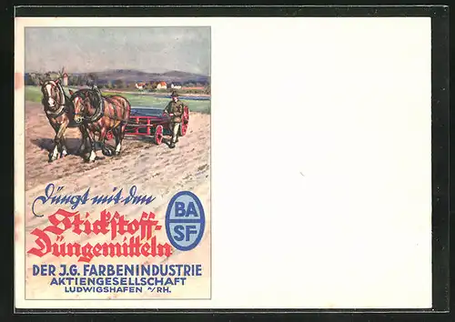 AK Ludwigshafen a. Rh., Reklame für Stickstoff-Düngemittel der J. G. Farbenindustrie AG