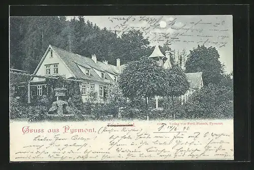 AK Pyrmont, Blick auf das Kurhotel mit Garten