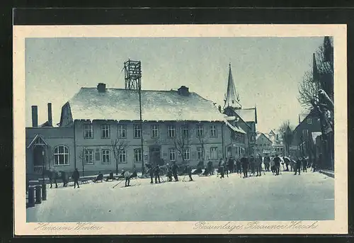 AK Braunlage i. Harz, Gasthaus Brauner Hirsch im Winter, Ski-Langlauf