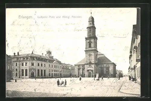 AK Erlangen, Luitpold-Platz und Königl. Postamt