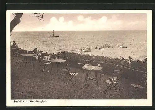 AK Steinberg, Gartenwirtschaft, Seeblick mit Booten vom Steinberghaff