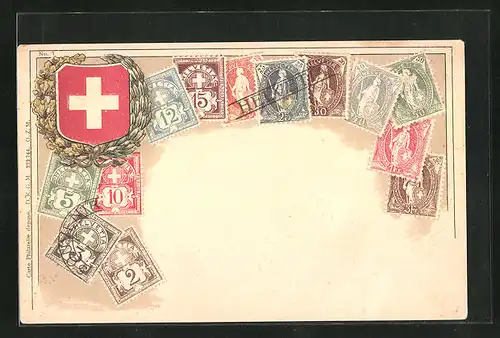 Präge-Lithographie Schweiz, Briefmarken und Wappen