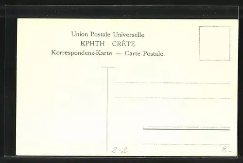 Künstler-AK Crète, Briefmarken und Wappen