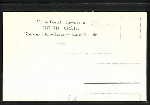 Künstler-AK Crète, Briefmarken und Wappen