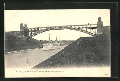 AK Levensau, Kriegsschiff S. M. Y. Hohenzollern bei der Levensauer Hochbrücke