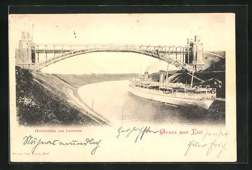 AK Kiel, Kriegsschiff S. M. Y. Hohenzollern bei der Hochbrücke von Levensau