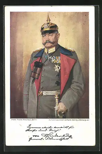 AK Gemälde Paul von Hindenburg mit Pickelhaube