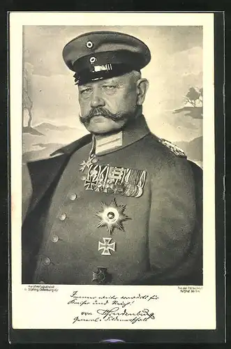 AK Paul von Hindenburg in Uniform mit Schirmmütze