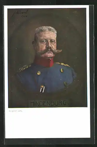 AK Paul von Hindenburg in Uniform mit Orden im Passepartoutrahmen