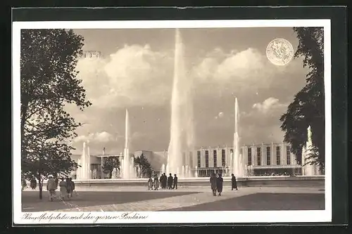 AK Düsseldorf, Grosse Reichsausstellung Schlageterstadt 1937, Hauptfestplatz mit der grossen Fontäne