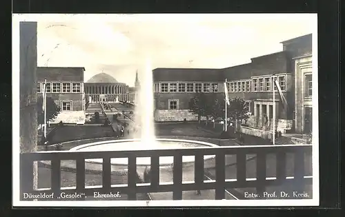 AK Düsseldorf, Grosse Ausstellung 1926, Ehrenhof mit Springbrunnen