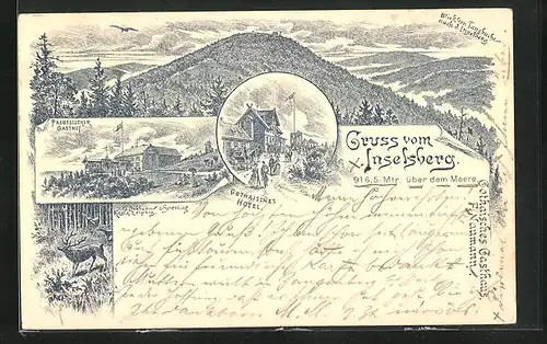 Vorläufer-Lithographie Inselsberg, 1895, Gothaisches Hotel, Preussischer Gasthof