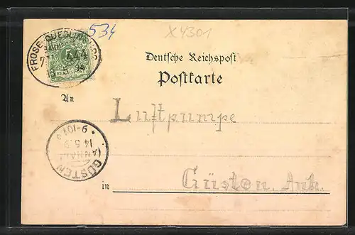 Vorläufer-Lithographie Mägdesprung, 1894, Gasthaus, Ortspartie mit Schornstein
