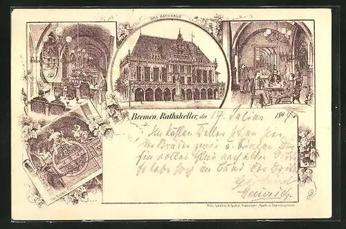 Vorläufer-Lithographie Bremen, 1894, Gasthaus Rathskeller